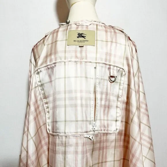 Burberry | Pink Tartan Rain Slicker Poncho folds into carry bag - Picture 7 of 16